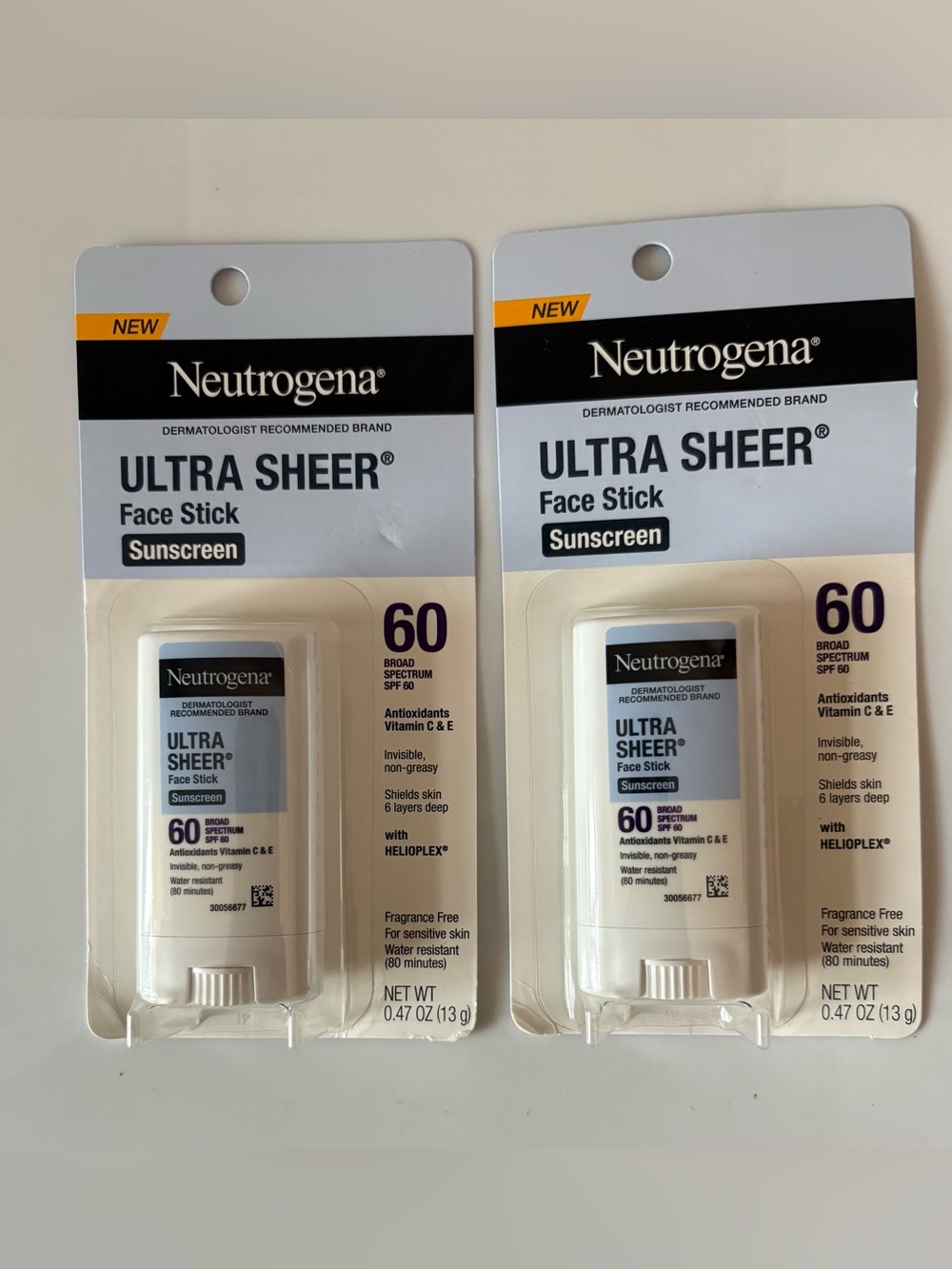 Neutrogena Ultra Sheer Face Stick Suncreen SPF 60  Lot of 2 New